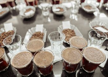 Professional coffee cupping, coffee tasting in Africa