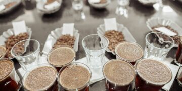 Professional coffee cupping, coffee tasting in Africa